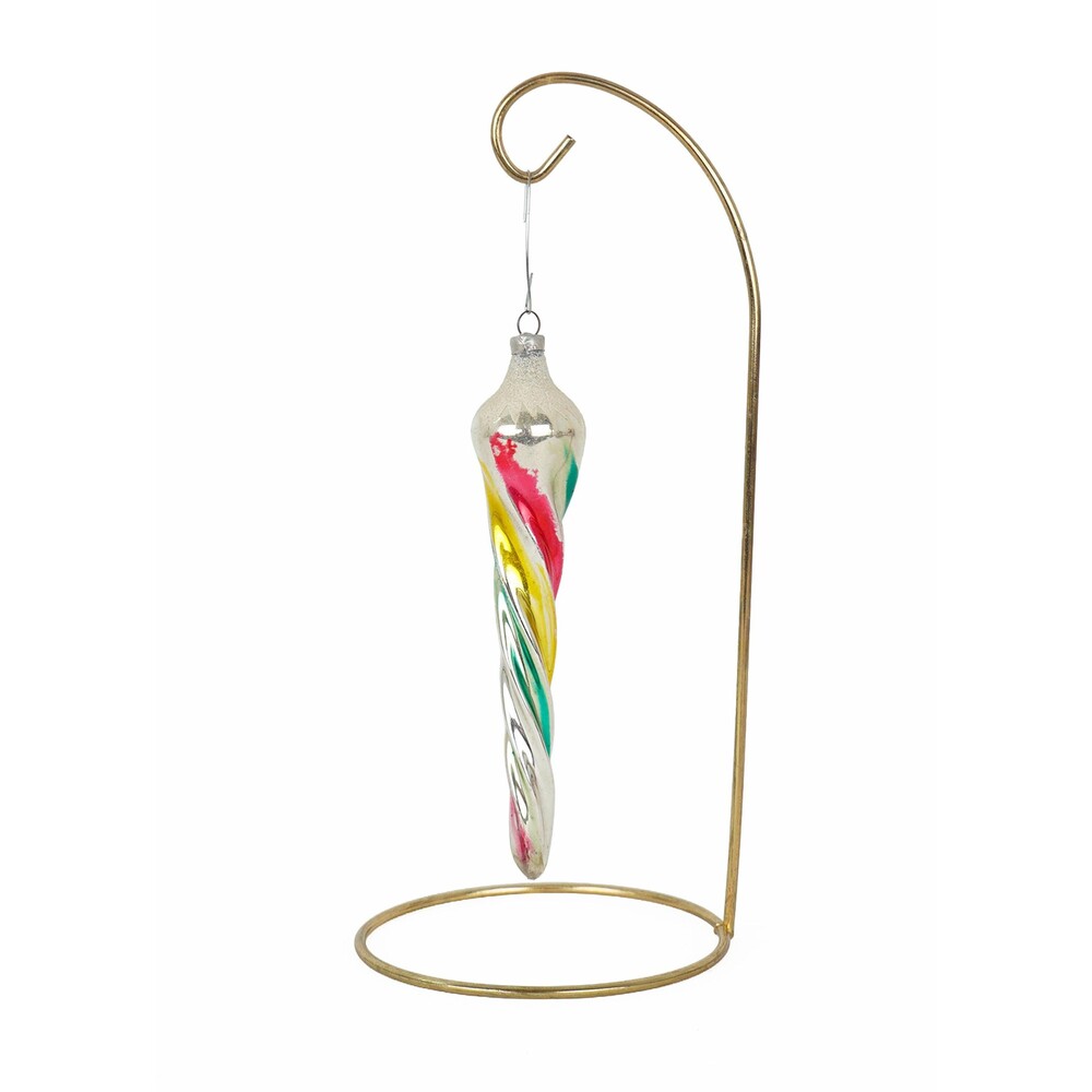 Vintage Mercury Glass Twist Icicle Ornament White Mica Red Green Yellow